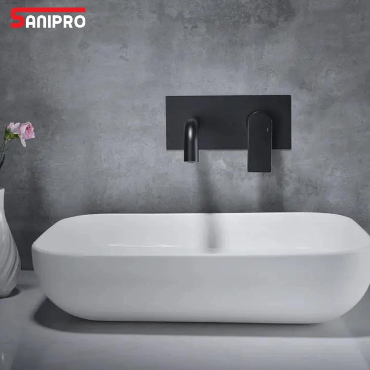 Sanipro Chrom Messing in Wand verdeckte Wasserfall Badezimmer Badewanne montiert Auslaufzapfen Waschtisch-Mixer Wasserhahn