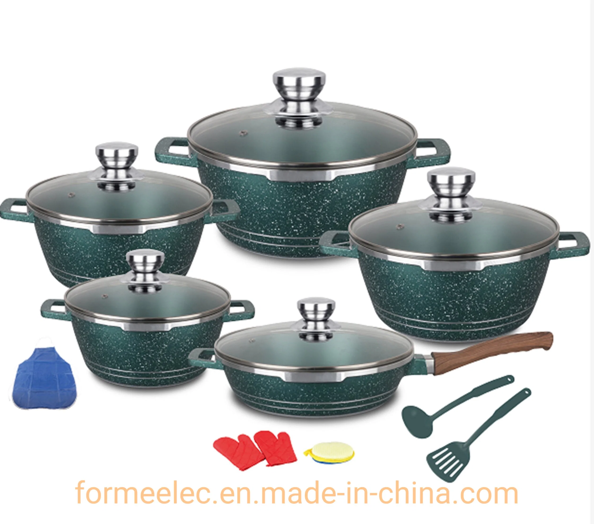 Maifan Stone Stewpot Marble Kitchenware Aluminum Cookware Set 10PCS Casserole Set