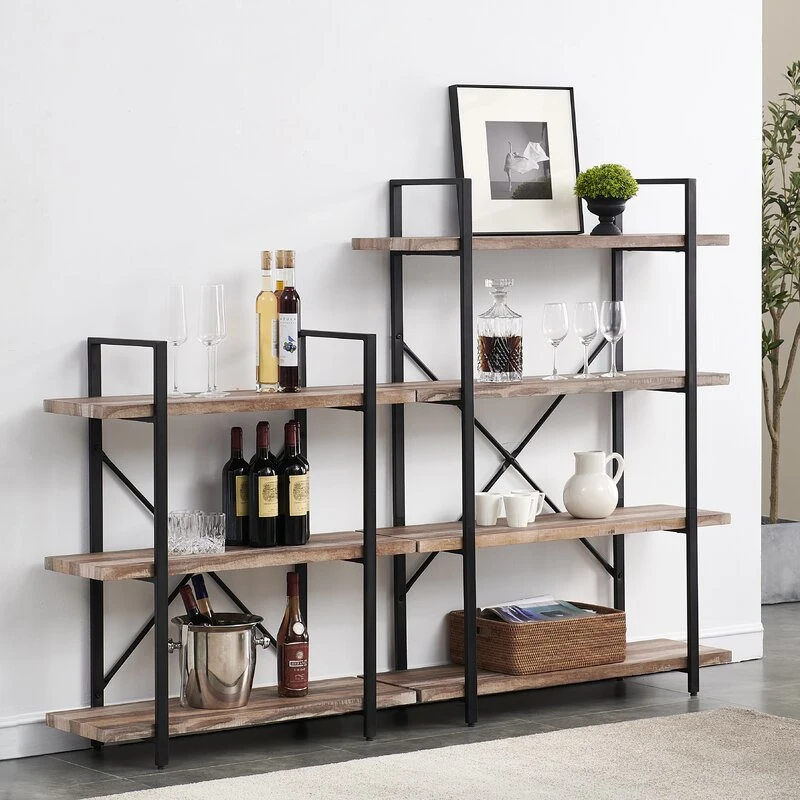 Home Furniture Wood Corner Bookshelf with Metal Frame