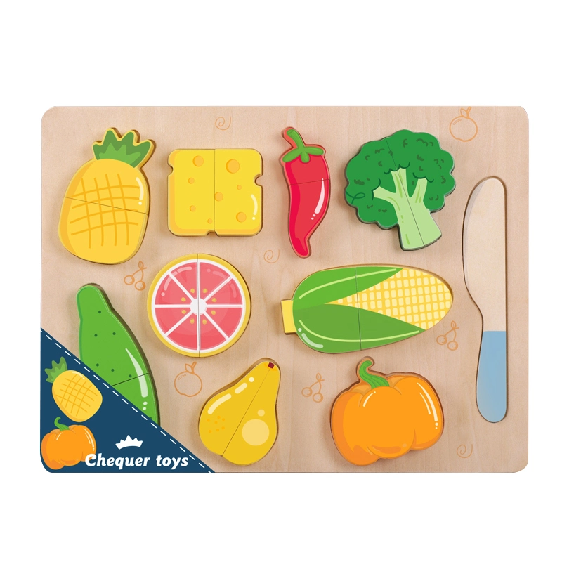 Jeu de planche à découper en bois Montessori - Jeu de puzzle de combinaison de fruits et légumes.