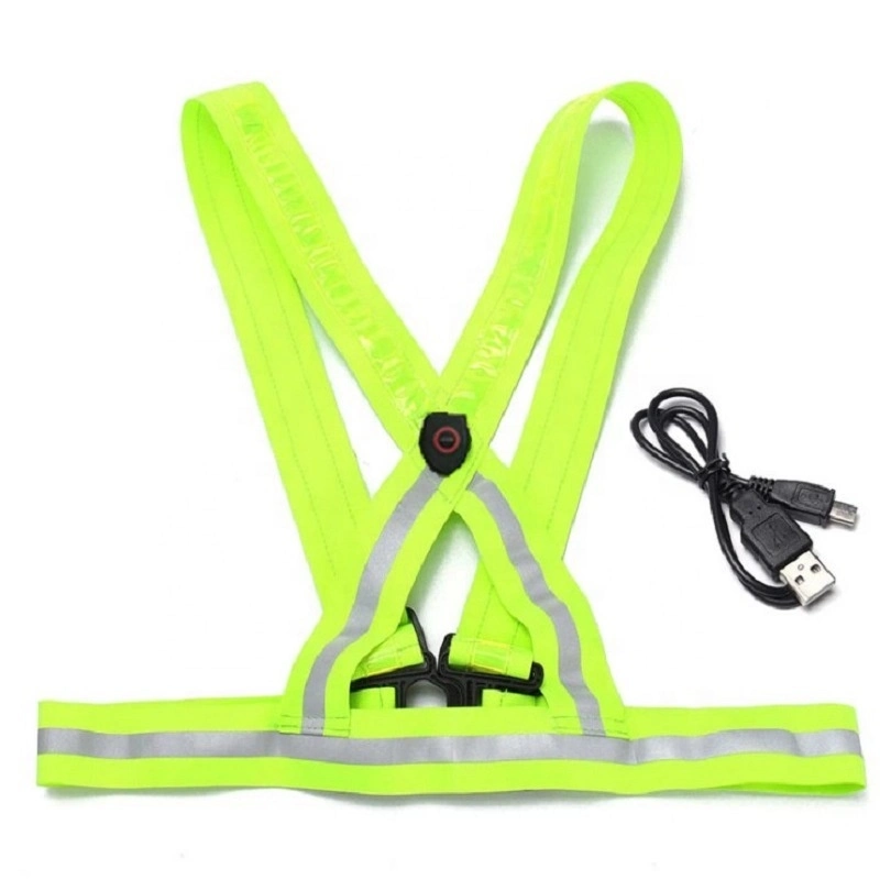 Custom Logo USB Rechargeable LED Reflective Vest Elastic Adjustable Running Traffic Sports Safety Vest with LED Flashing Light