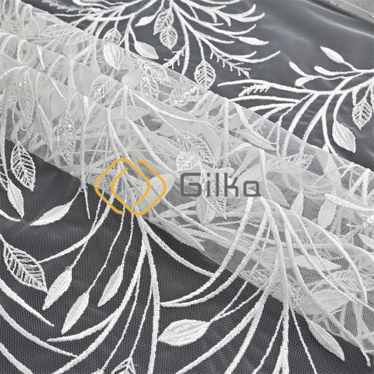 Leaf Branch Colour Custom Bridal Sexy Ivory White Exquisite Wedding Dress Mesh Tulle Fabrics