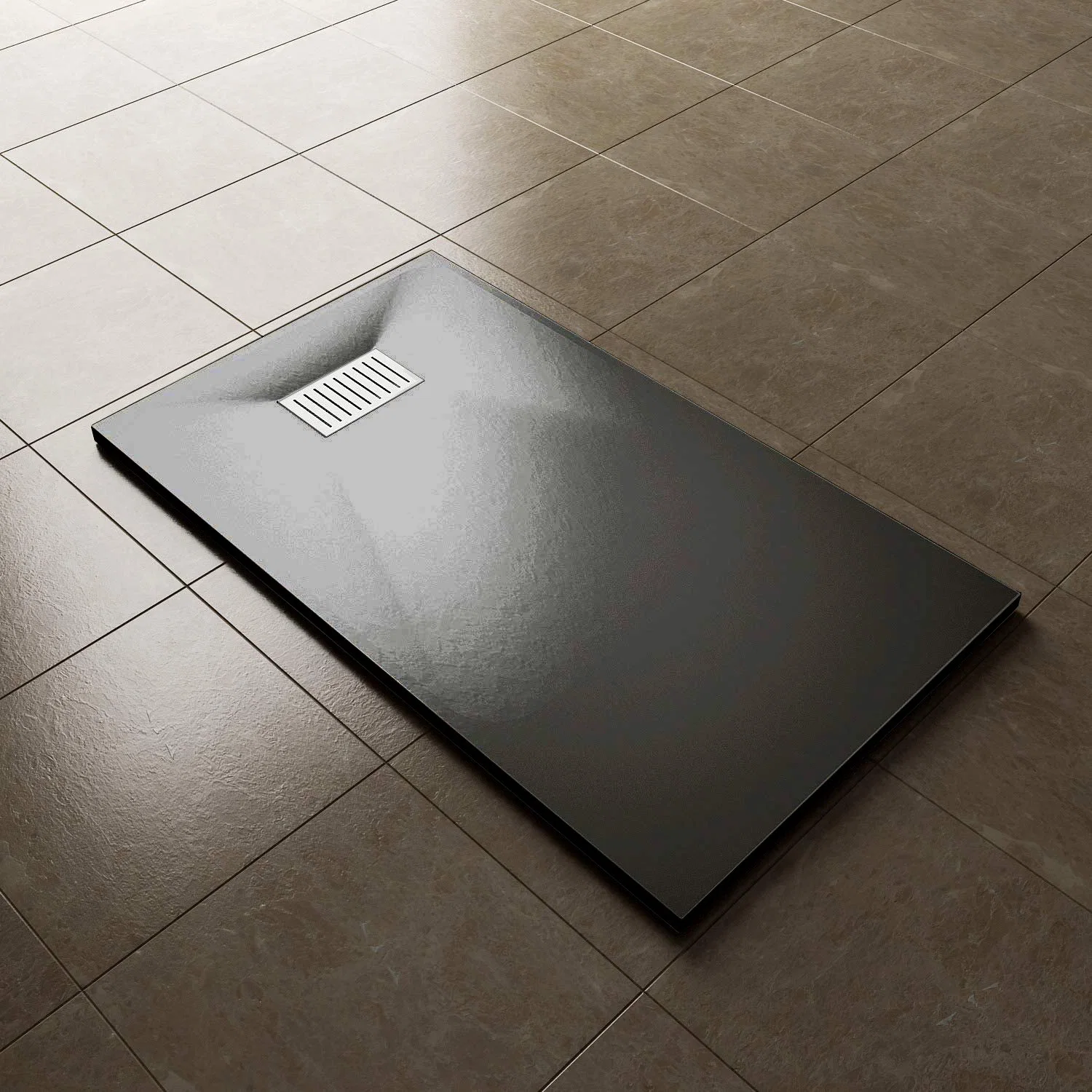 SMC plato de ducha rectangular negro largo con acabado de superficie de piedra