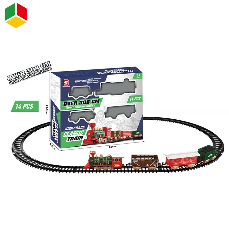 QS OEM Children Christmas Train Set Toy Kid DIY Slot Track Fun Classical Electric Musical Railway Train Set Toy with Sound Light