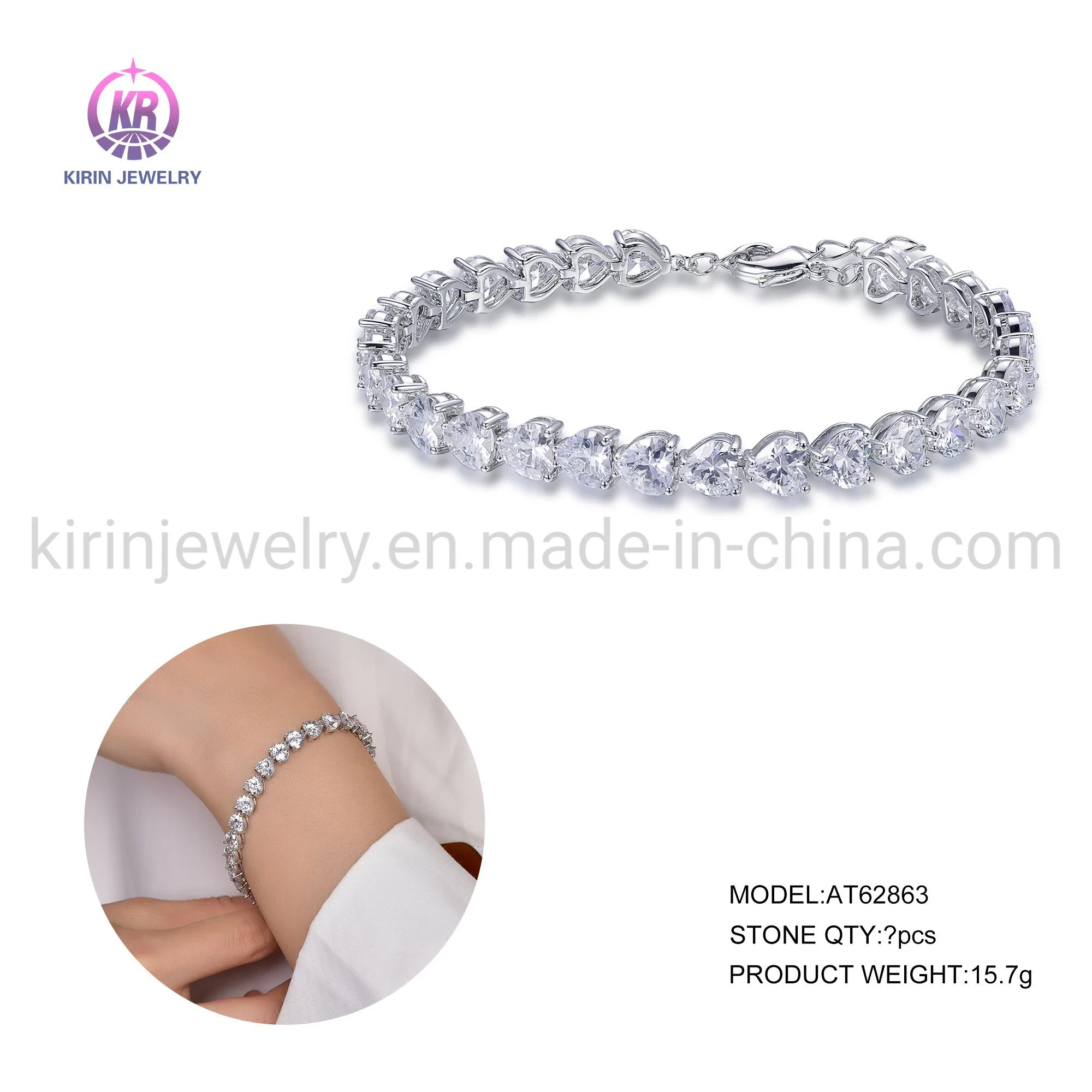 مخصص 925 Sterling Silver CZ Heart Bracelet Luxury Crystal Heart سحر عجة النساء القزوات الماس قابل للتعديل كريستال