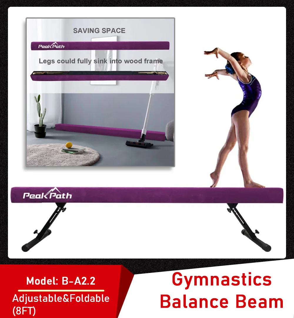 8' Folding Gymnastics Balance Beam, Floor Balance Beam W/Carry Handles Anti-Slip Base for Kids, Beginners & Professional Gymnasts