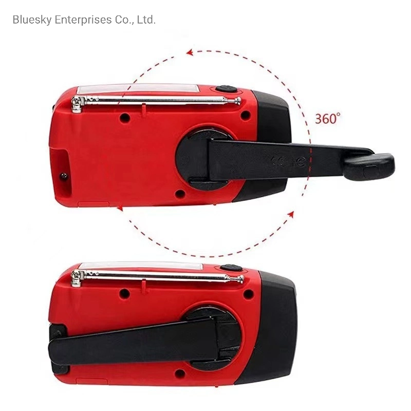 Tw028-1 Radio Portable Rechargeable d'Urgence avec Panneau Solaire à Manivelle 2000mAh Wb / Noaa avec Chargeur de Téléphone et Lampe Torche LED Radio FM