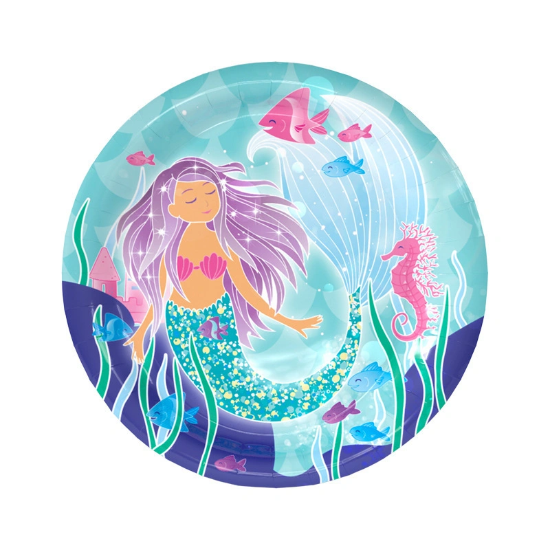 Latest Design Mermaid Theme Disposable Tableware Party Decorations Paper Plate Set