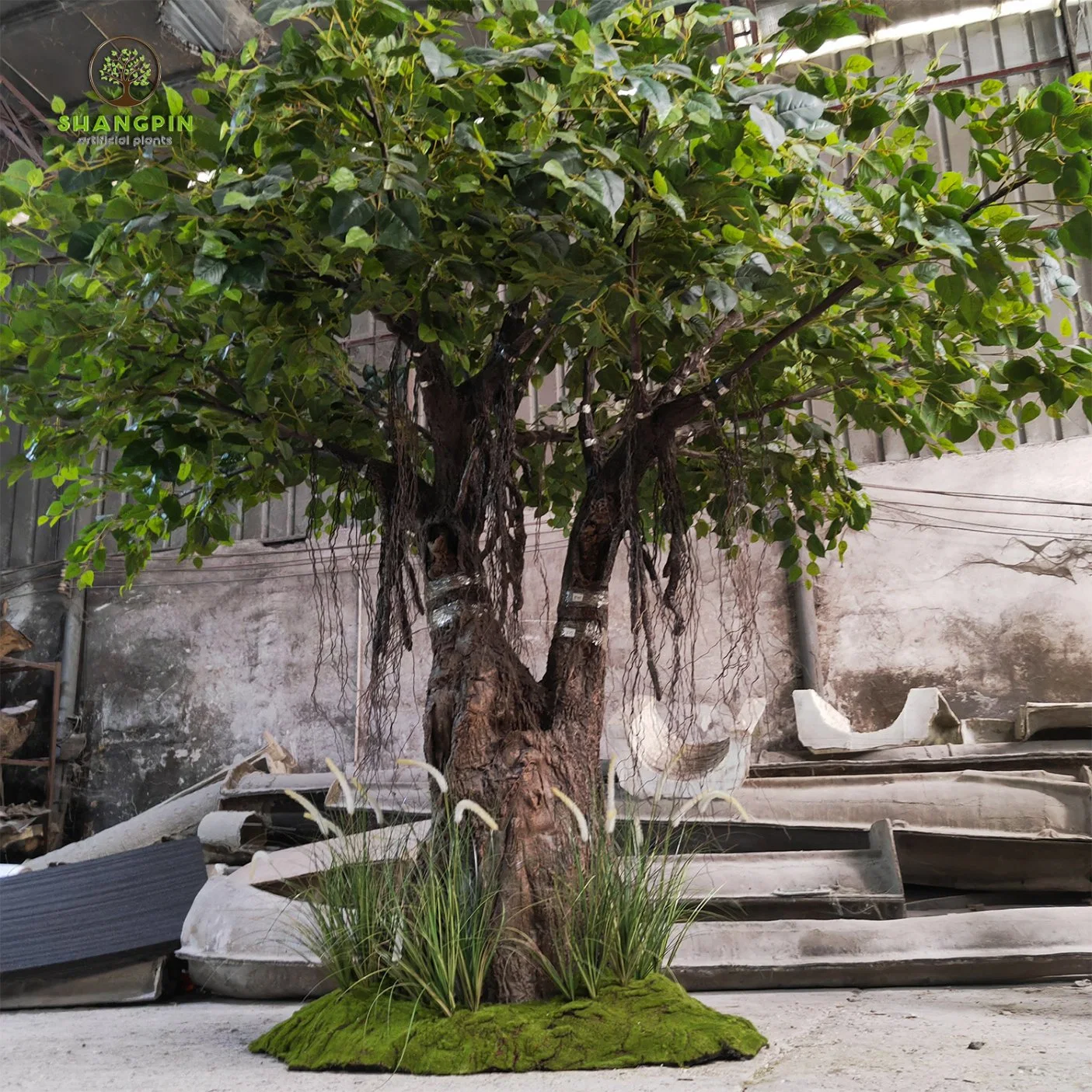 Gran Fake 360grados Artificial árbol verde Ficus Religiosa de los árboles para el evento, la construcción y decoración de tiendas