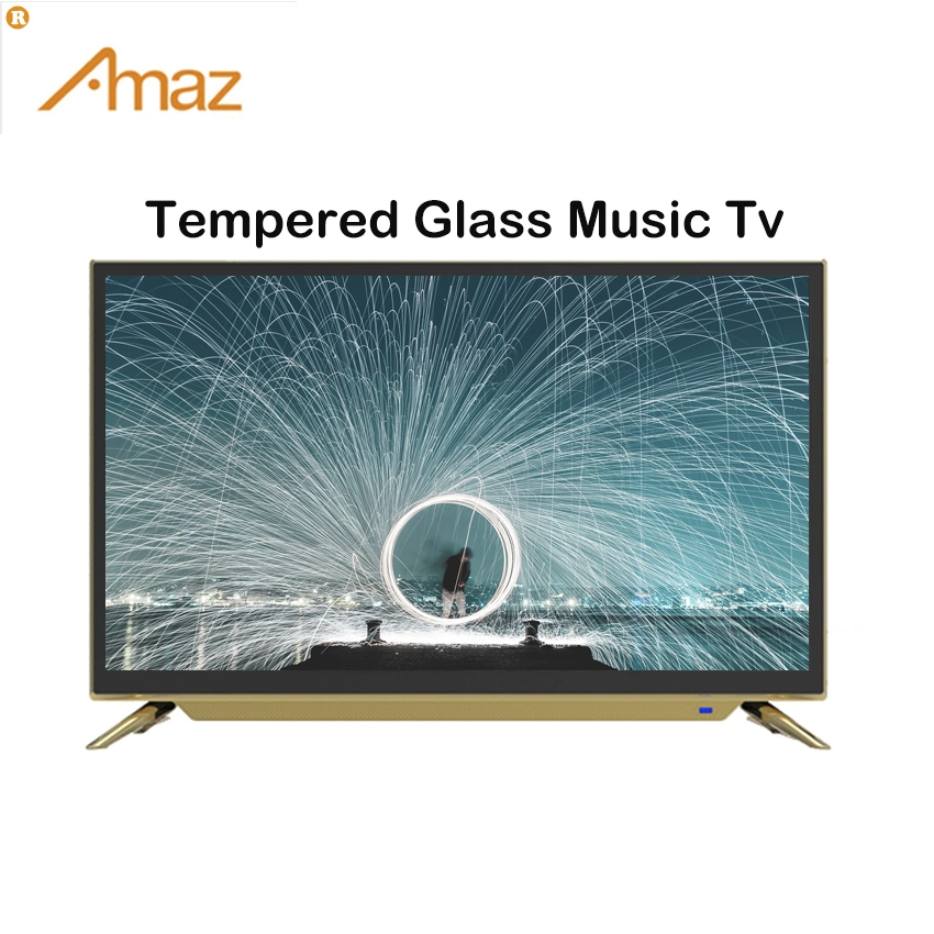 Amaz OEM Marca de alta calidad 55 pulgadas Smart TV doble TV de música de vidrio templado con DVB-T2/S2