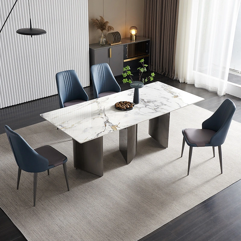 Light Luxury Modern Style Marble Dining Table Set Modern Pattern Slate Dining Tables 6 Seats Chairs Home Dining Furniture