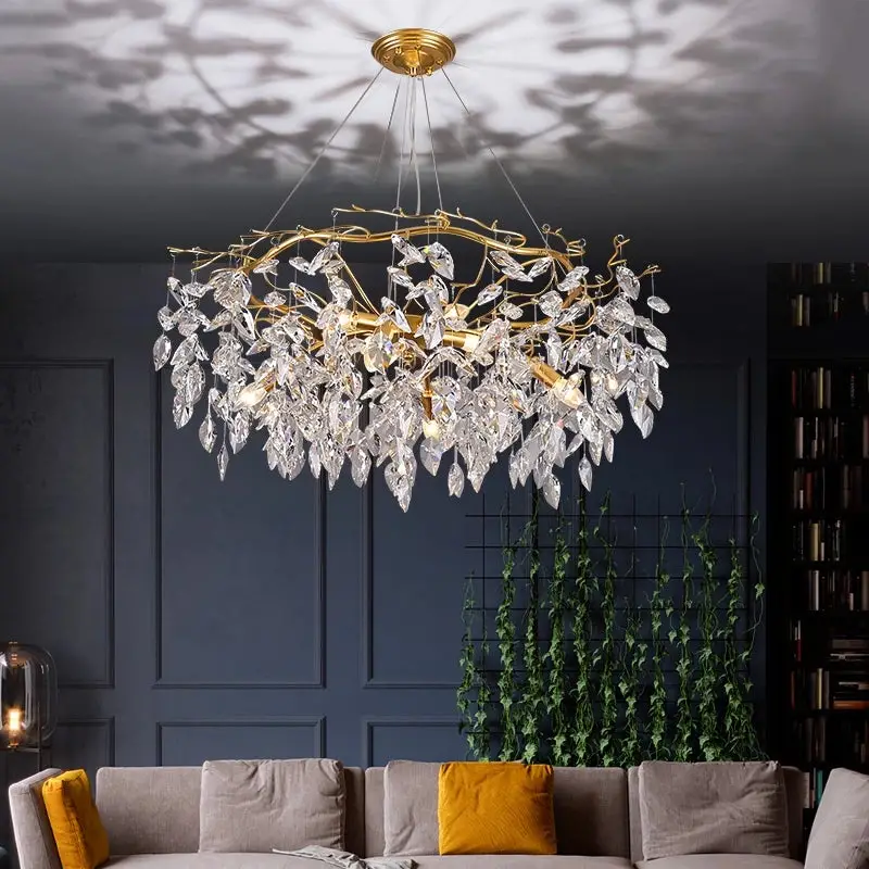Modern Lighting Decoration Home Design Golden Luxury Crystal Branch LED Chandelier Light Fixture for Living Room Dining Room