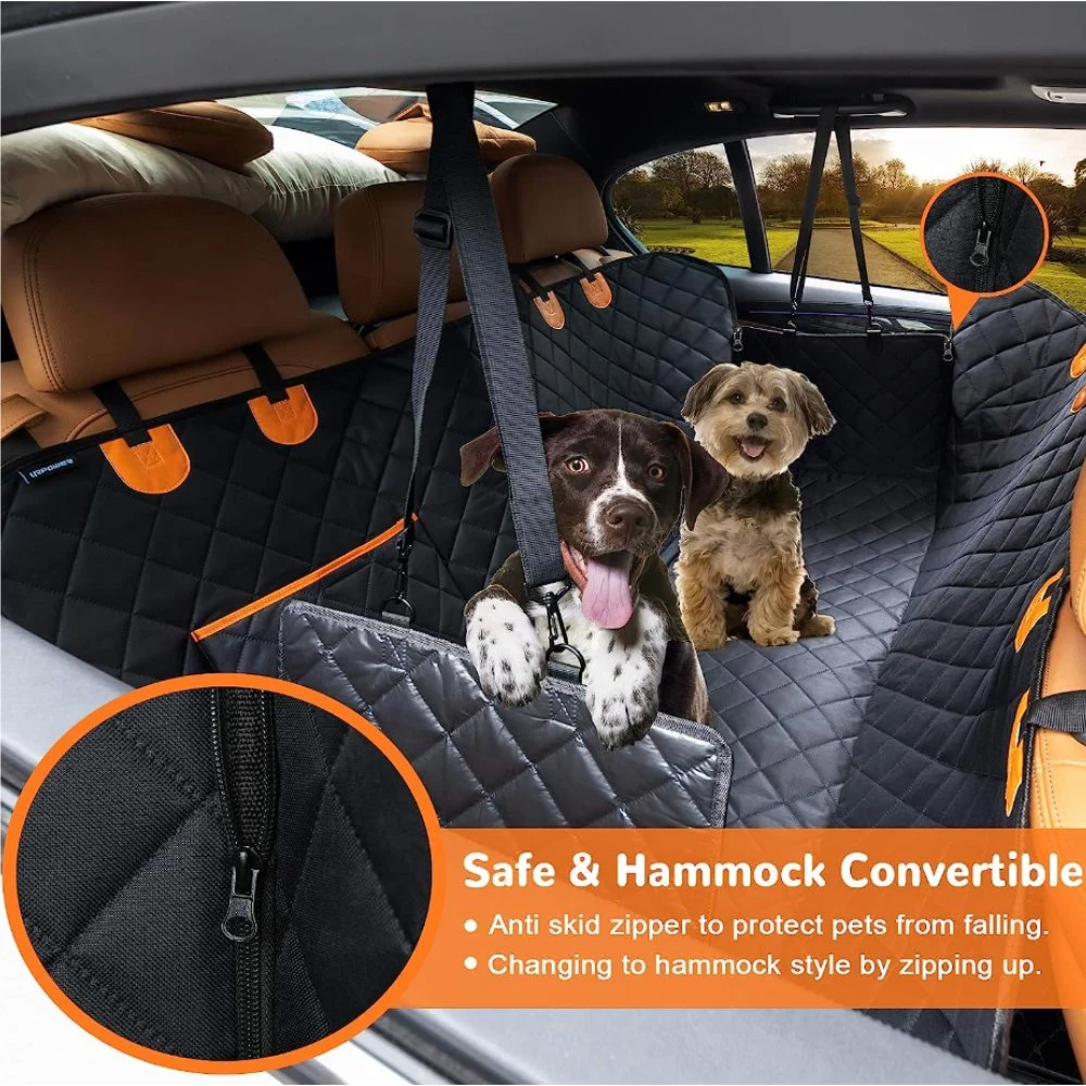 Dog Seat Belt Dog Car Seat Cover Waterproof with Mesh Window and Storage Pocket