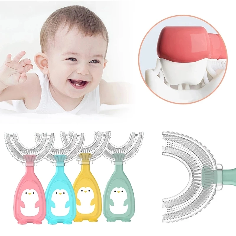 Les enfants Smart 360 Degré U-Shape brosse à dents manuelle Cartoon brosse à dents de Pattern pour 2-12 ans Enfants avec tête en silicone souple