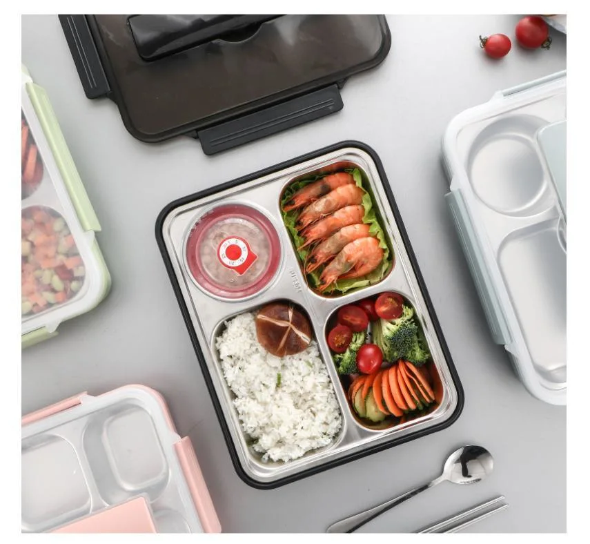 Kitchenware Wholesale/Supplier Stainless Steel Lunch Box Plastic Insulated Food Container with Cutlery for Student