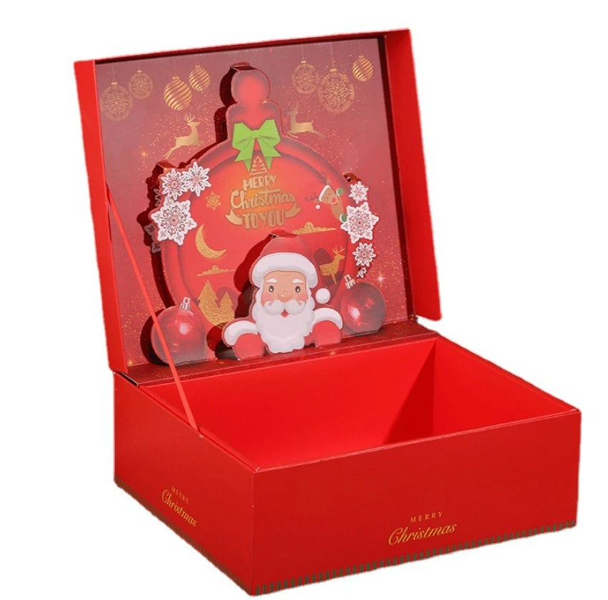 Red Gift Box Christmas Eve Decoration Candy Apple Box Christmas Gift Box with 3D Pattern