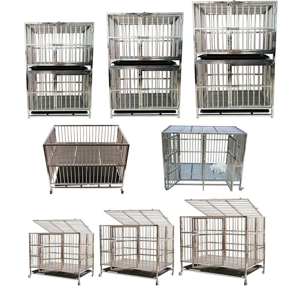 Dog Crate Kennel Playpen Large Strong Metal Cage for Large Dogs with Two Prevent Escape Lock and Four Lockable Wheels