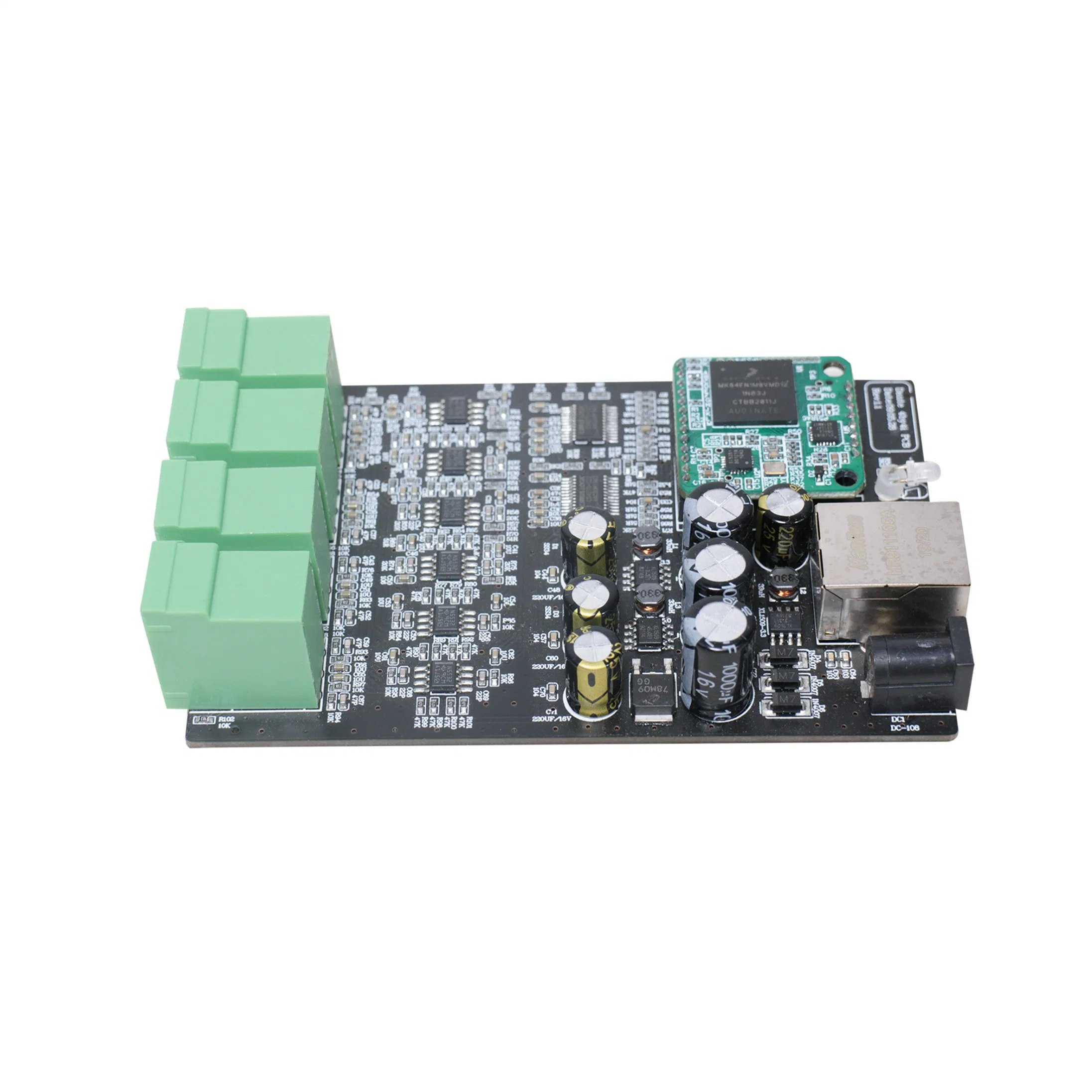 Placa de PCB de interfaz de 4 pulg. 4 salida Dante Network con Conector Phoenix y conector Cat5/6