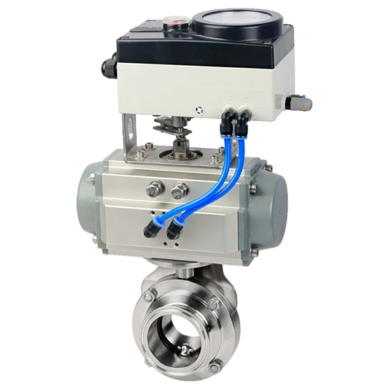 Sanitary Stainless Steel 316L Horizontal Pneumatic Butterfly Valve With Smart Controller IL -Top