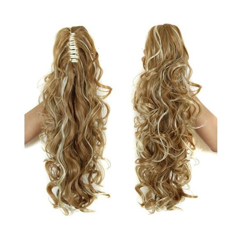 Kbeth White Woman Human Hair Extension Ponytails Custom Color 25 Inches Long Body Wave Women Synthetic Curly Claw Clip Ponytail Hairpieces Hair Extension