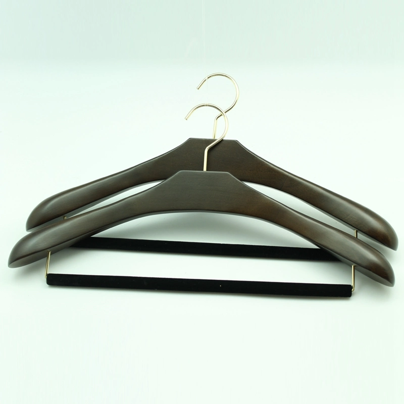 Deluxe Wide Shoulder Wooden Hanger for Clothes Wooden Coat Rack with Flocked Bar