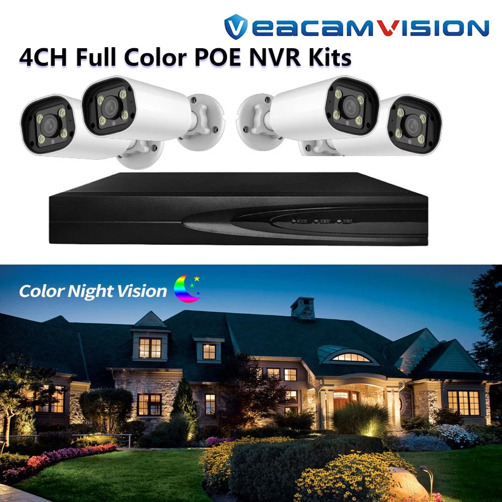 SISTEMA de câmara de segurança PoE NVR com FIOS DE 4 CANAIS IP66 Exterior completo Kit de gravador de vídeo CCTV a cores Canera Surveillance 4 MP Ai CCTV Sistema com câmaras para exterior Dual Lights