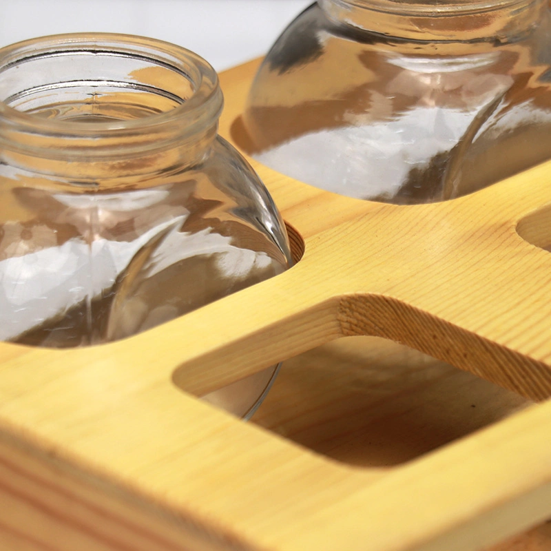 Natural Smooth Wood Edges 3 Glass Jar Wooden Packing Box