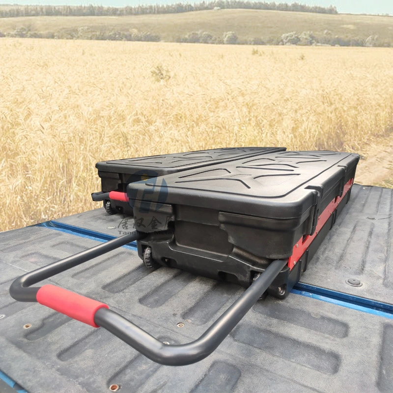 Universal Pickup Truck Rotomolded Kunststoff-Storage-Toolbox mit kundenspezifischen abnehmbaren Fächer und Räder und einziehbare Griffe