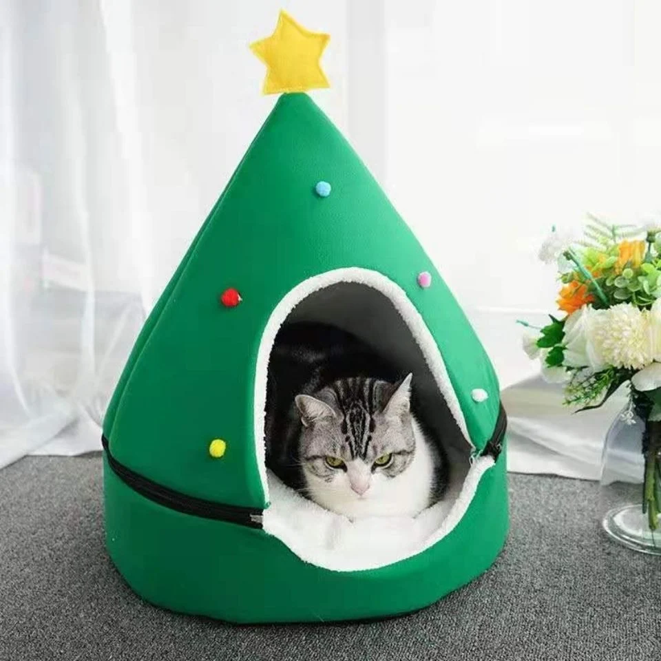 Christmas Tree Cat Bed Nest, Washable Winter Warm Luxury Pet Small Dog House