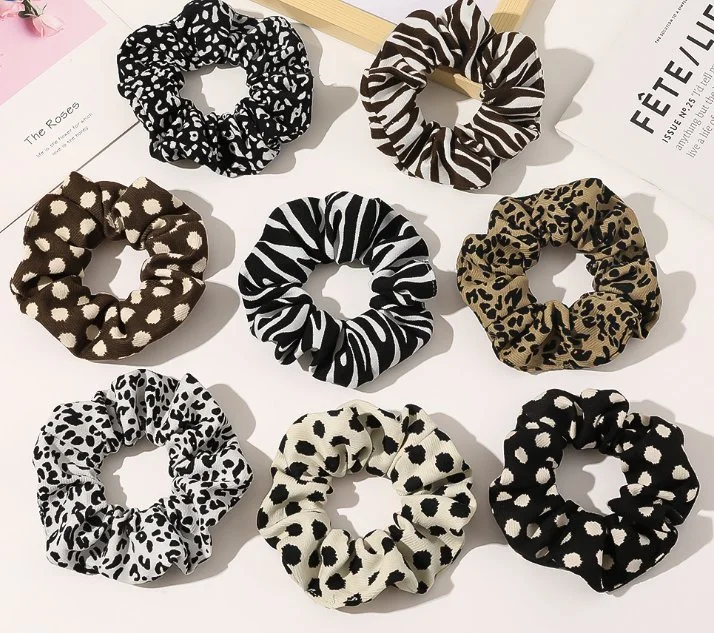 Wholesale 2021 Korean Designer Private Label Custom Black Luxury Satin Scrunchies Set with Logo