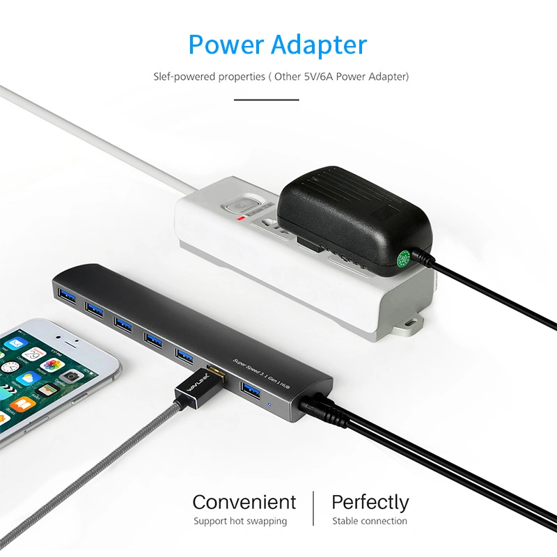 Winstars USB-C para USB 3.0 hub de alumínio de 5 gbps e 7 portas Protecção contra sobretensão