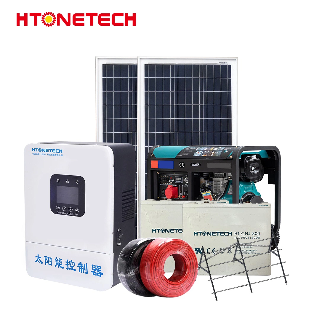 Htonetech off Grid Solar Home Energy Storage Manufacturers China 48kw Half Mono Solar Panel 10kw 12kw 15kw 10kVA Silent Diesel Generator 9.99 Kw Solar System