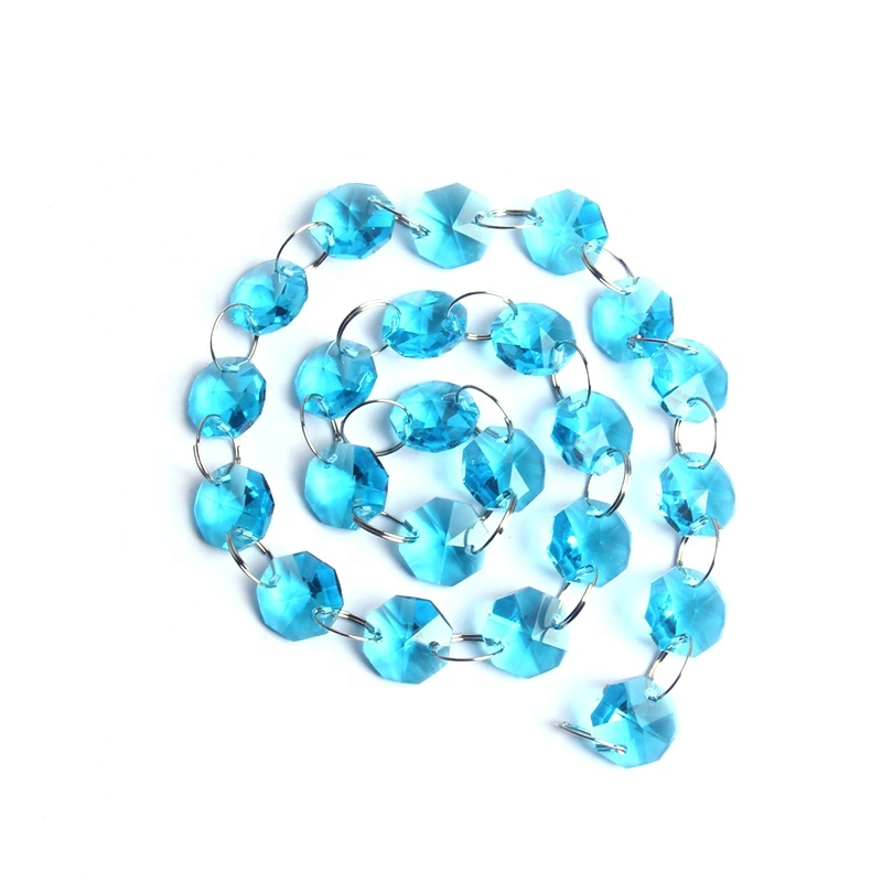 Joli Sapphire clair/Bleu 14mm verre Octagon Crystal lustre/Rideau perles dedans Accessoires pour la maison/l'hôtel à un trou