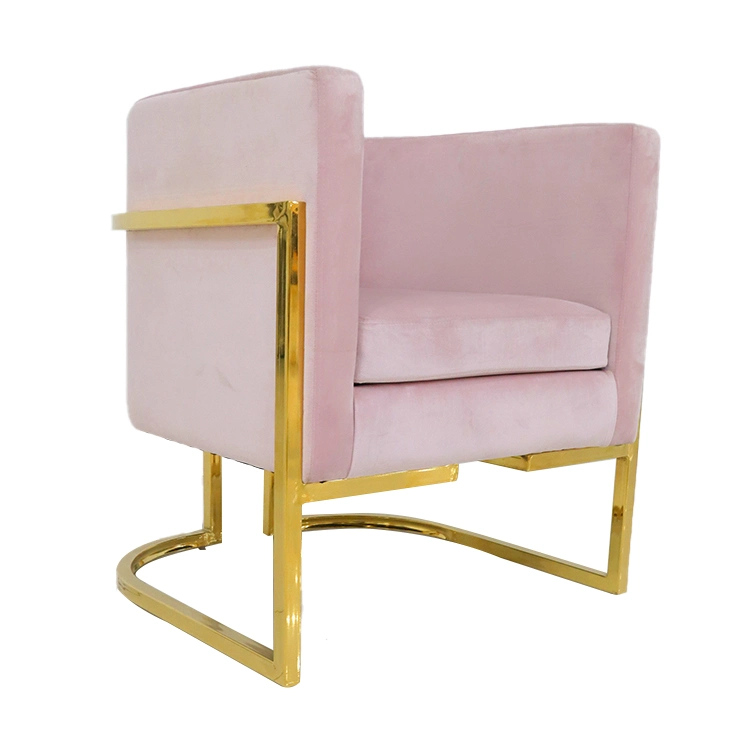 Wholesale/Supplier Home Furniture Classical Velvet Single Mini Sofa Gold Chrome Metal Frame Restaurant Bedroom Chair