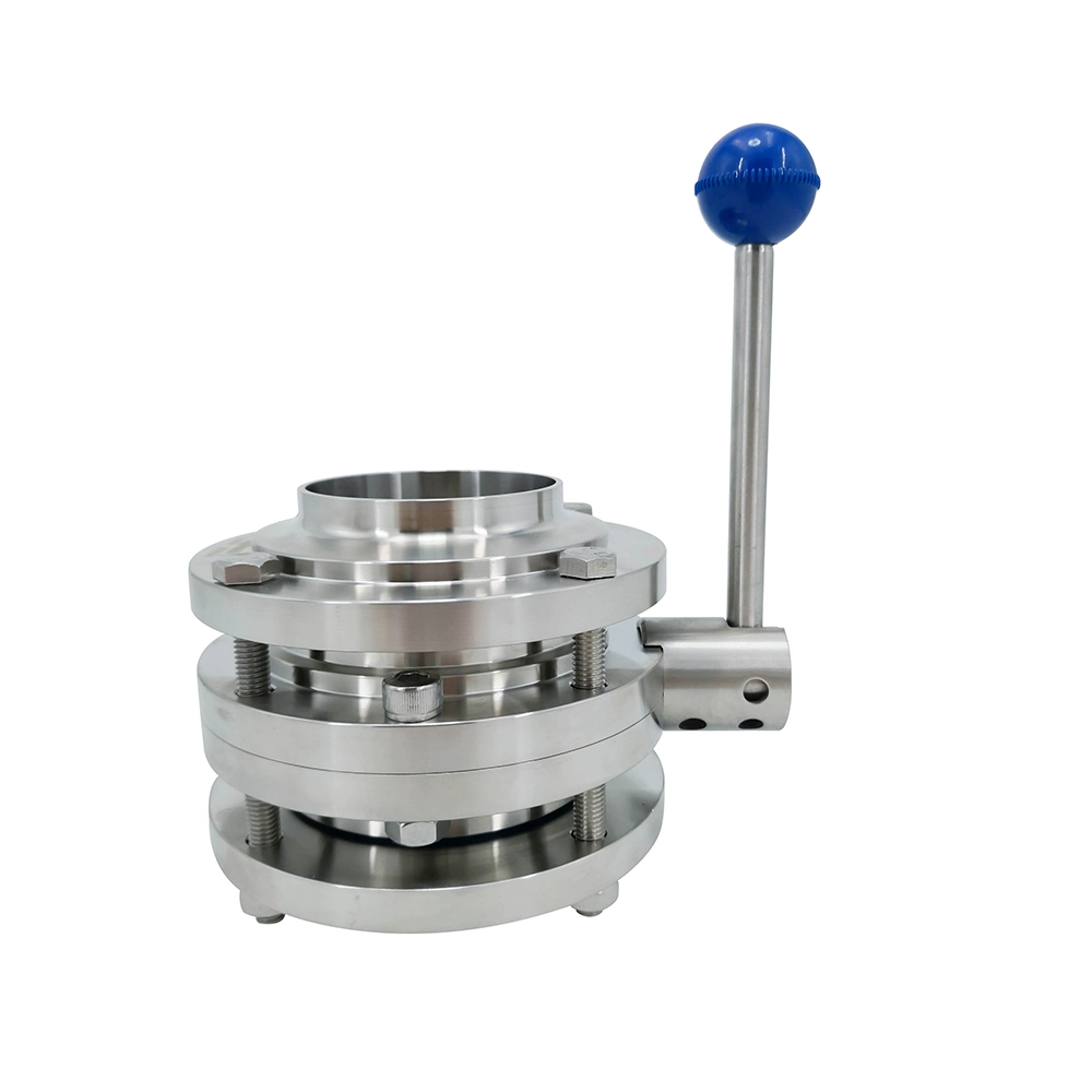 SS304 SS316L Stainless Steel Welded 3PC Food Grade Hygienic Sanitary Butterfly Valve with Pull Handle for Alcohol Beer