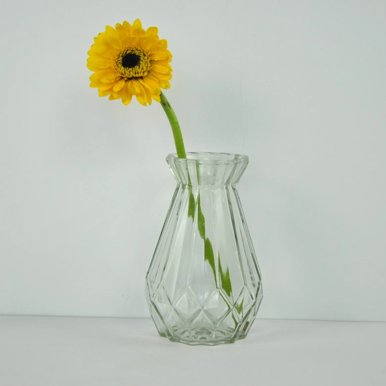 Wide Mouth Stripe Home Decoration Clear Glass Vase for Flowers