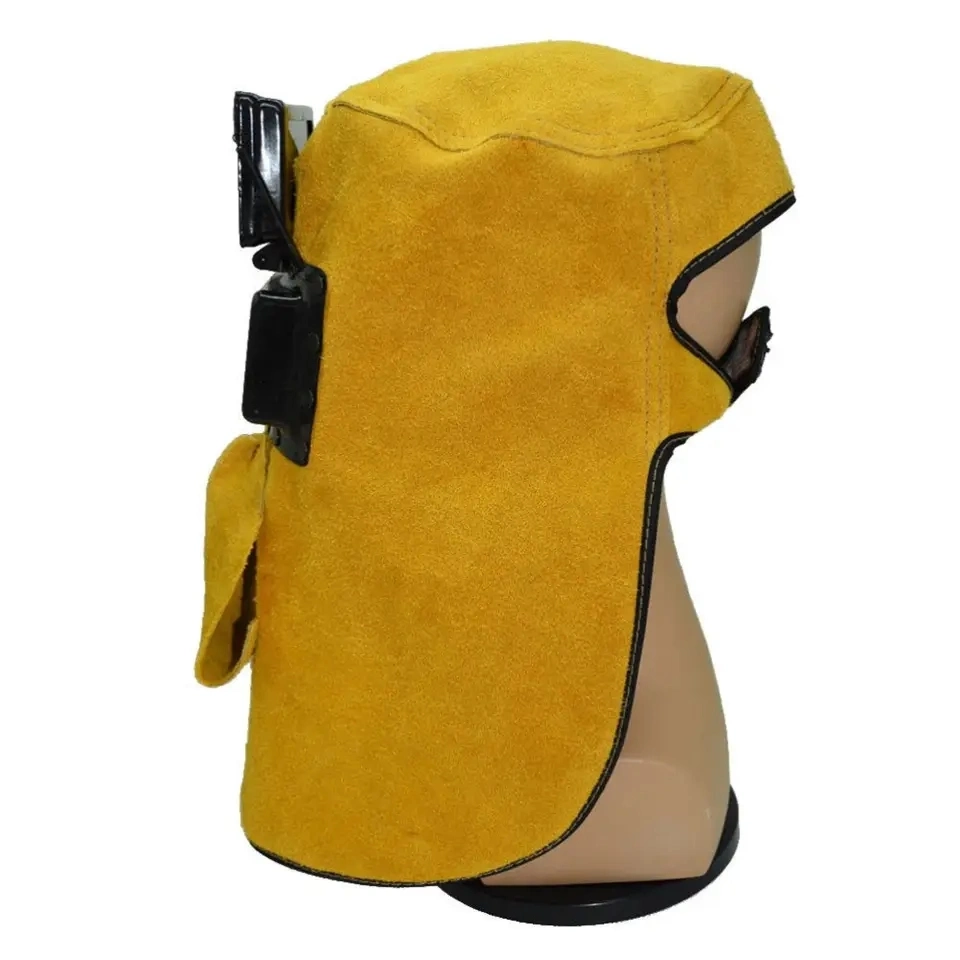 Yellow Cowhide Leather Fire Protection Full Head Welding Face Mask Welding Helmet