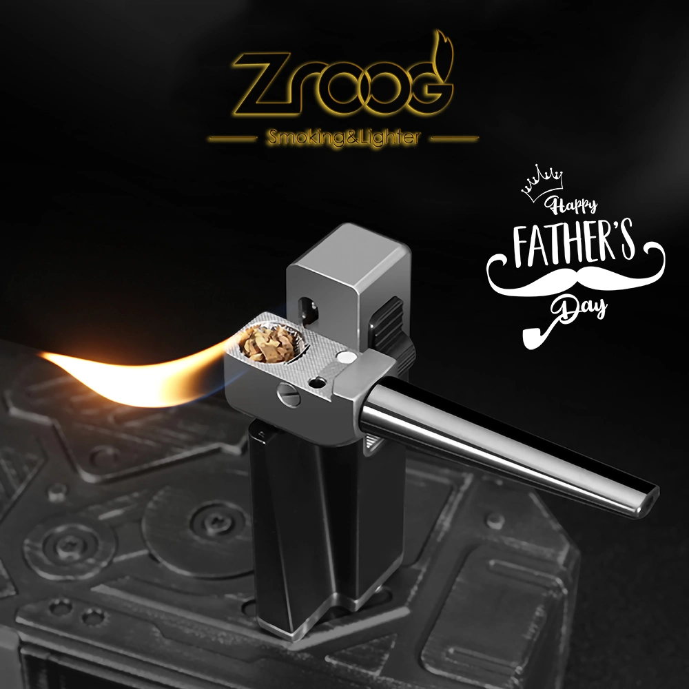 All in One Unique Tobacco Pipe Lighter Smoking Metal Tools Leather Style Flame Butane Gas