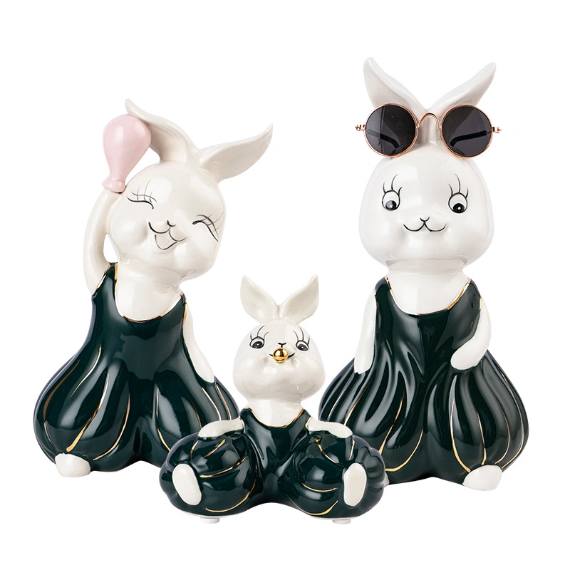 Ensemble de lapins en céramique mignon Home décor création artisanat poupées ornements Cadeau délicats Arts et métiers de céramique