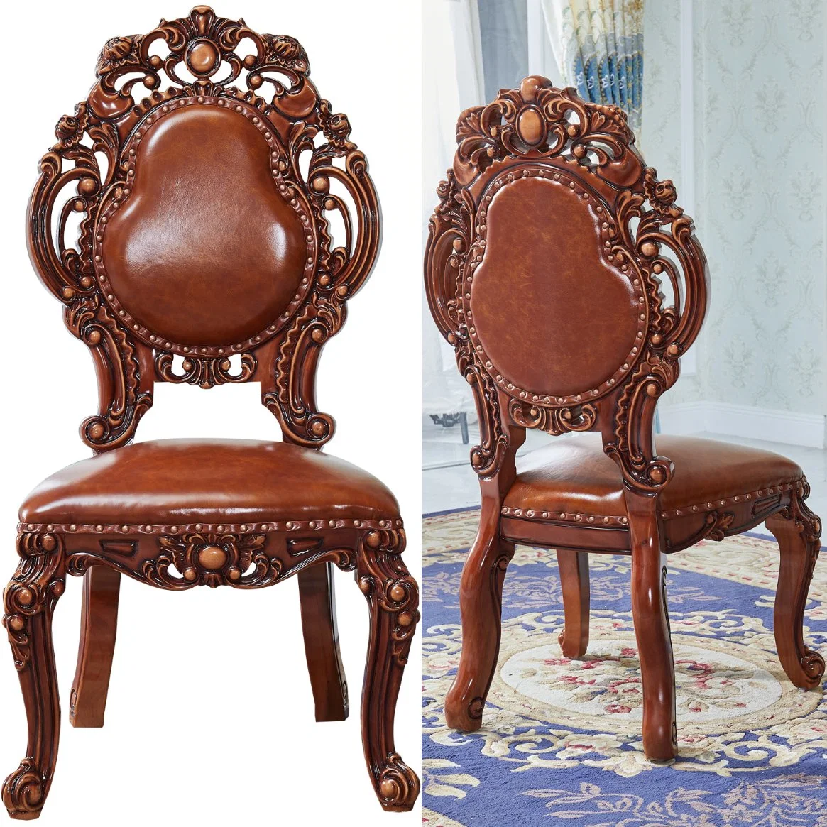 Dining Room Furniture Wood Carved Round Dinner Table with Dining Sofa Chairs in Optional Furnitures Color