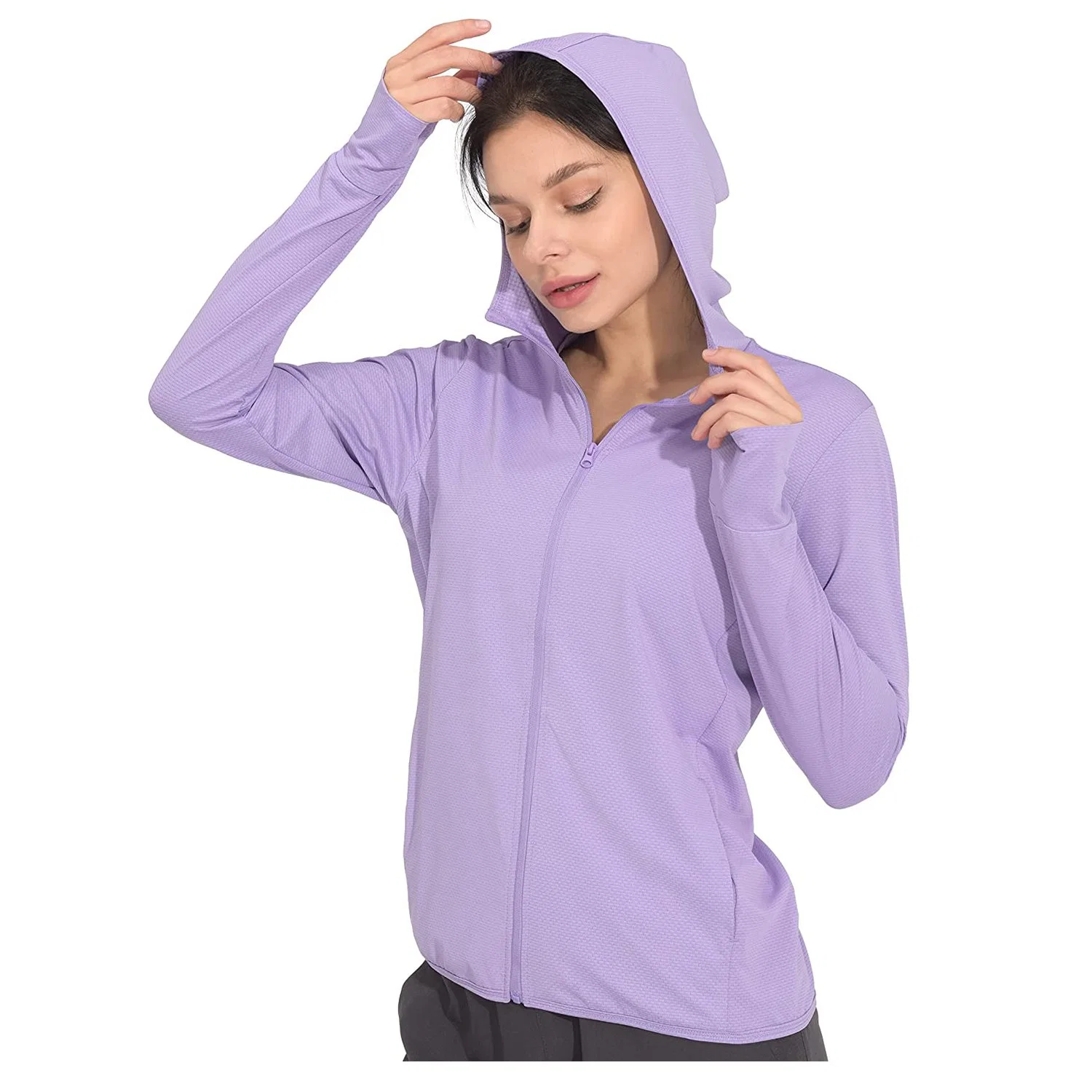 Sun Protection Hoodie Jacke für Damen Langarm Reißverschluss Shirts UPF 50+ UV Schutz Bekleidung für Wandern Laufen Angeln Wanderbekleidung