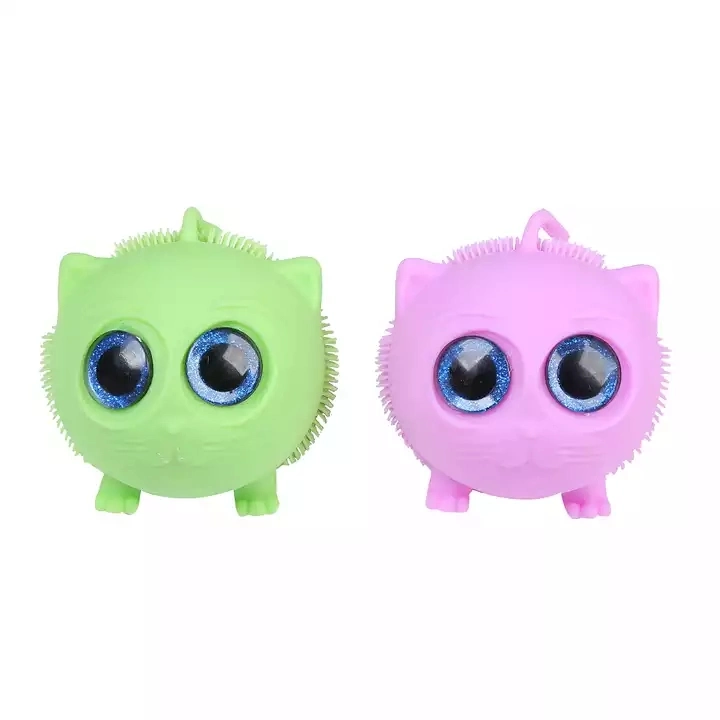 Eco-Friendly Novelty TPR Cat Puffer Balls with Big Plastic Eyes