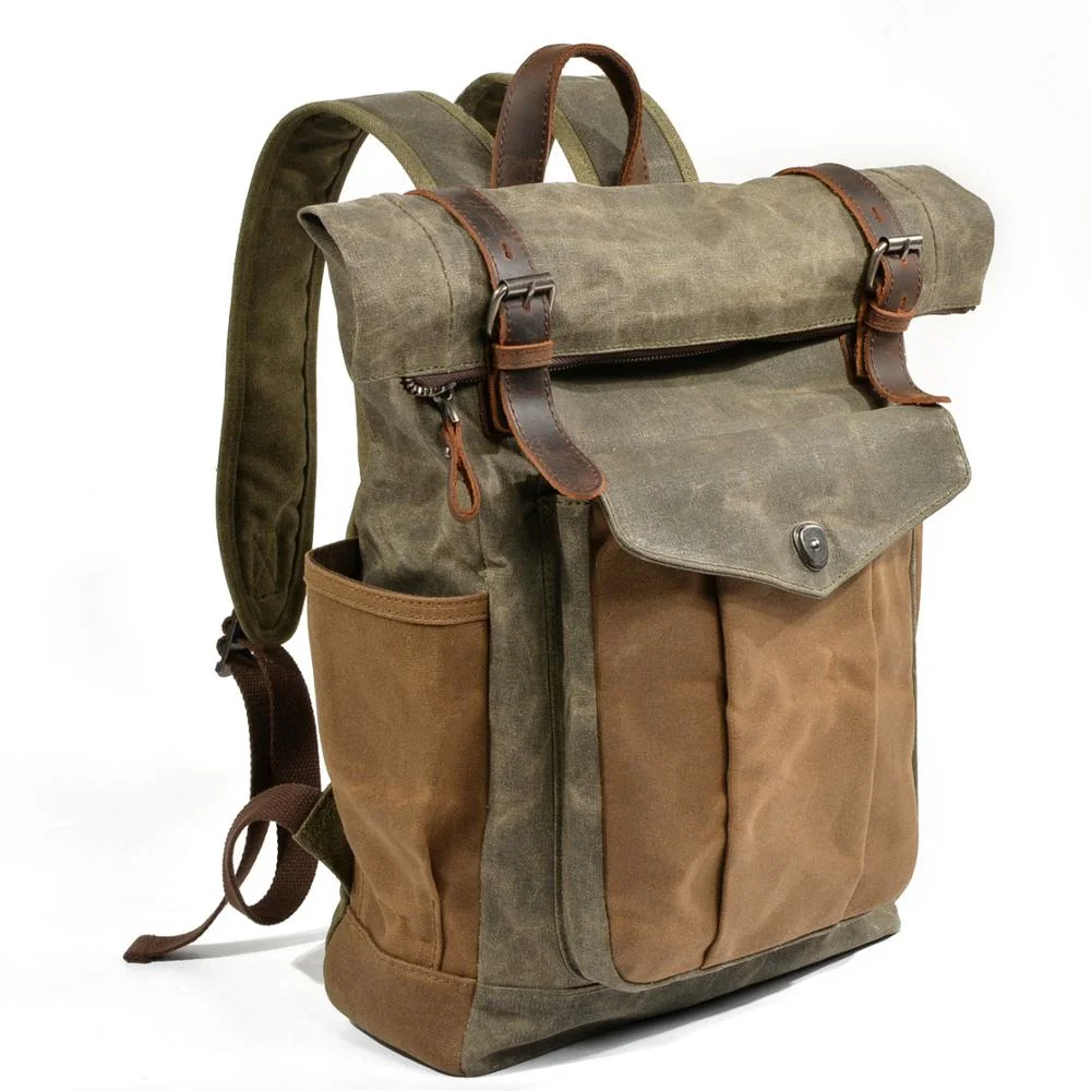 Mochilas de viaje de aceite de la bolsa de cuero de lienzo de cera Trekking mochilas mochilas impermeables para el exterior Senderismo Alpinismo Esg13259