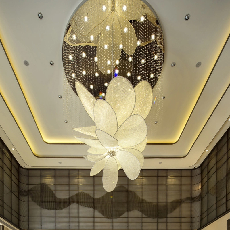 Flower Shape Decorative Glass Stainless Crystal Chandelier Custom LED Large Pendant Lamp