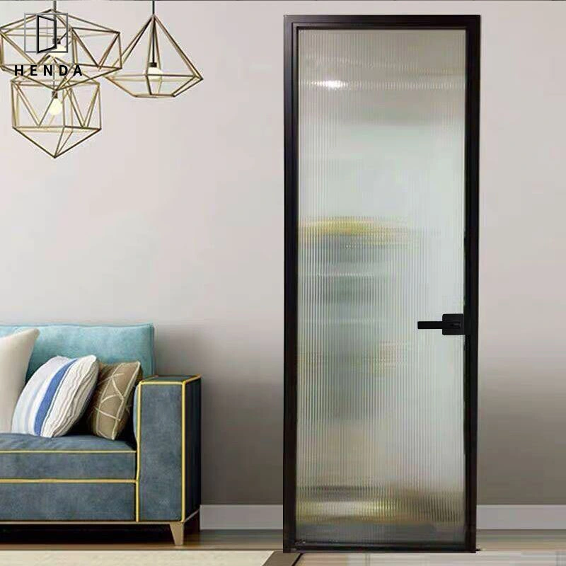 Narrow Frame Aluminium Glass Swing Door Casement/Opening Bathroom Doors with Special Frosted Glazed