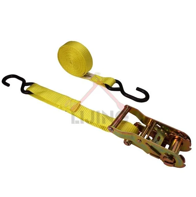 Yellow Tie Down Strap Cargo Lashing Belt W/ S Hook with Latch