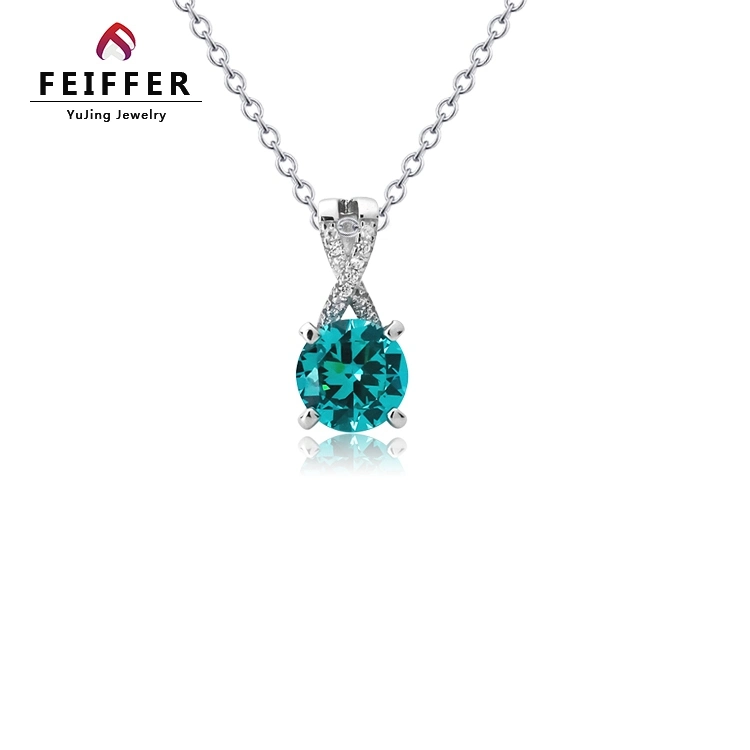 Hot Selling New Design 925 Sterling Silver Main Stone Paraiba Round Zirconia Jewelry Rhodium Plated Necklace Pendant