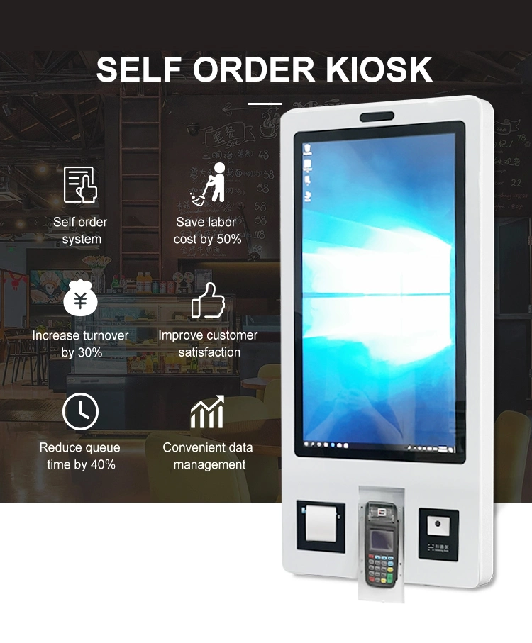 Smart Touch Screen Information Kiosk for Catering Self Checkout Machine Facial Payment Interactive Wall Mount Kiosk