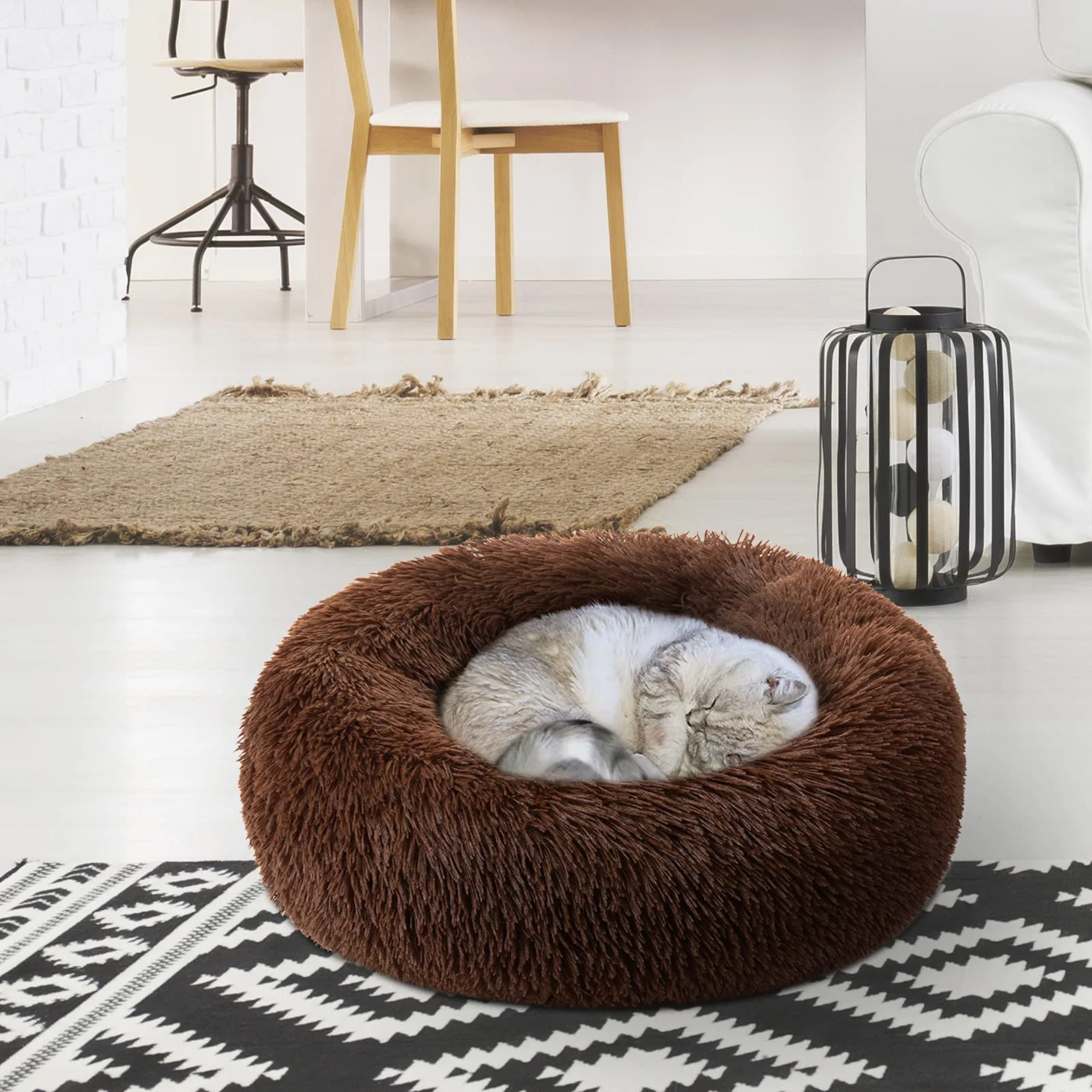 Anti-Anxiety Pet Dog Cat Warm Fluffy Puppy Cushion Mat Donut Bed