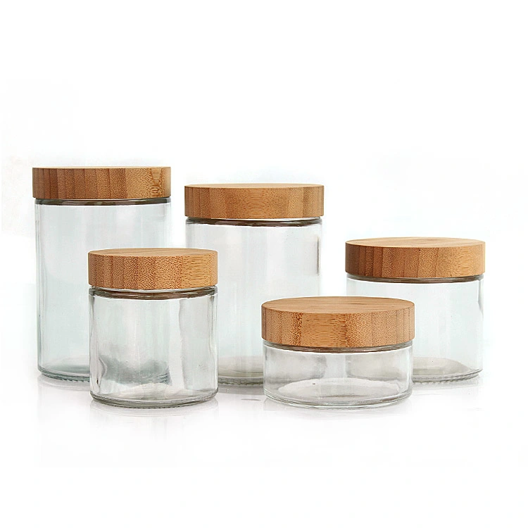 Eco Friendly 220ml 300ml 420ml 660 ml 730 ml vidro transparente de armazenamento Jarro com tampa de bambu